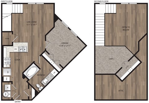 Floor plan for studio, 1 bath, 873 sqft